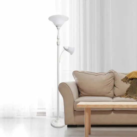 Lalia Home Torchiere Floor Lamp with Reading Light White/White Shades {3}