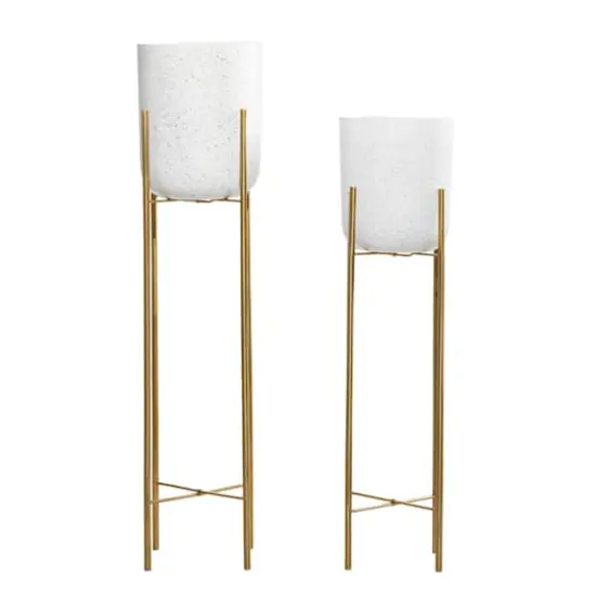Set of 2 Gold Metal Contemporary Planter, 39", 46" {3}