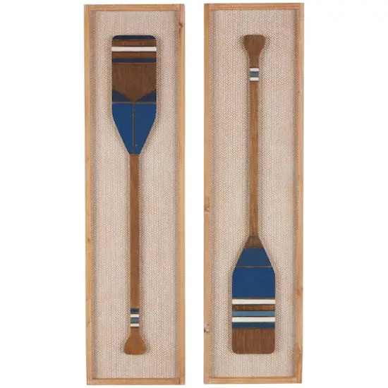 Brown Wood Paddle Wall D&eacute;cor with Blue Accents & Chevron Pattern Set {1}