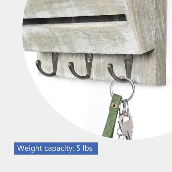 NEX™ 16" Olive Green Wood Wall-Mounted Mail & Key Holder Organizer with 4 Key Hooks {4}