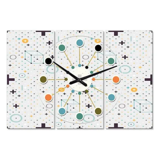 Designart 'Minimalistic Geometric Elements Oversized Mid-Century Modern Multipanel Wall Clock {3}