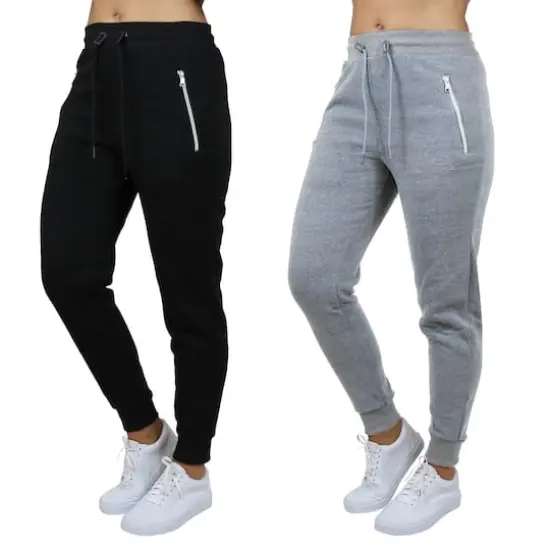 Galaxy by Harvic Women's Relaxed-Fit Fleece-Lined Zipper Pockets Jogger Sweatpants, 2 Pack Black/Heather Gray {1}