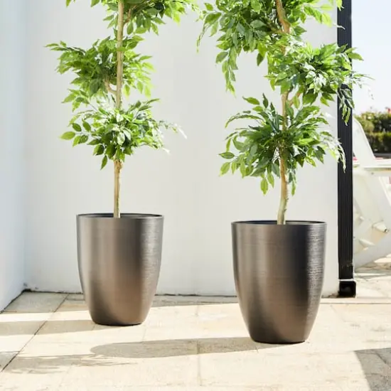 Glitzhome&reg; 16.75" Eco-Friendly Faux Brushed Steel Texture Planters, 2ct. {3}