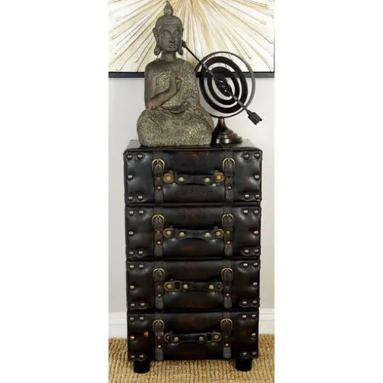 28" Black Faux Leather Traditional Chest {4}
