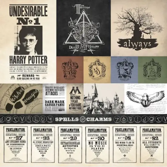 Paper House&reg; Harry Potter Parchment Tags Double-Sided 12" x 12" Cardstock, 15 Sheets {3}