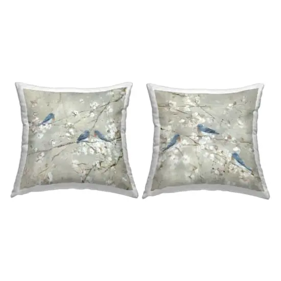 Stupell Industries Blue Birds Perched Tree Blossoms Spring Scene 2 Pillows, Each 18" x 18" {1}