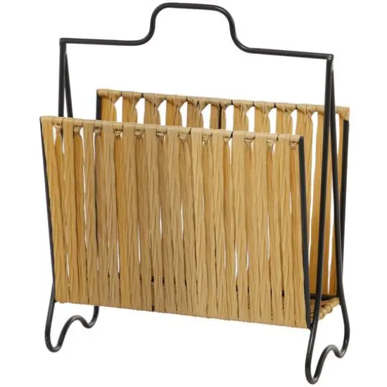 Light Brown Plastic Rattan Handmade Single Slot Magazine Holder with Black Stand 16" x 8" x 20" {1}