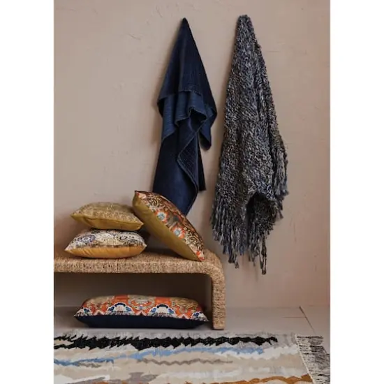 Hello Honey&reg; Blue Kantha & Blanket Stitch Edge Cotton Velvet Throw {3}