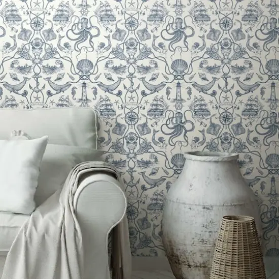 RoomMates Deep Sea Toile Peel & Stick Wallpaper Blue and White {4}