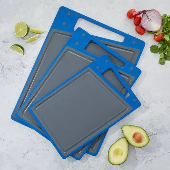 JoyJolt&reg; Cutting Board Set Gray and Blue {7}