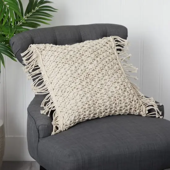 18" Bohemian Fringed Woven Macram&eacute; Pillow Cover {3}