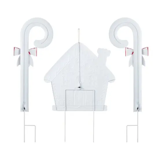 Glitzhome&reg; 33" Metal Christmas Gingerbread House and Candy Cane Yard Stake Set {8}