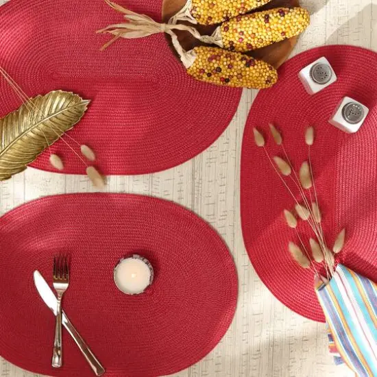 DII&reg; Oval Plastic Woven Placemats, 6ct. Tango Red {5}