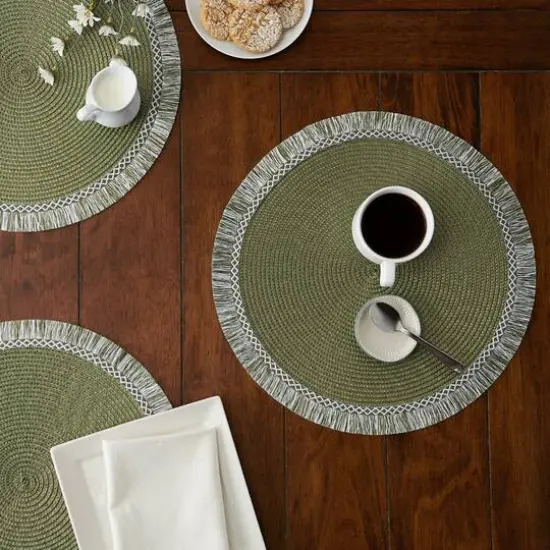 DII&reg; Round Fringed Placemats, 6ct. Sage {7}