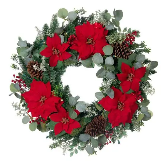 30" LED Red Poinsettia Christmas Wreath {1}