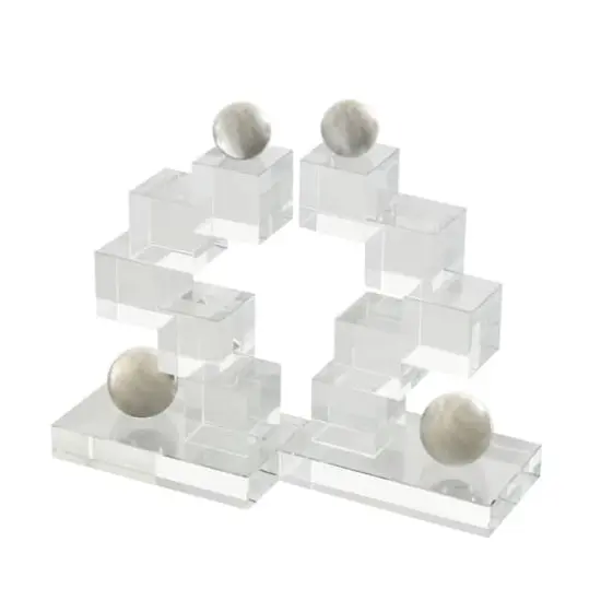 8.25" Clear Glass Stacked Squares Bookends with Silver Orbs, 2ct. {3}
