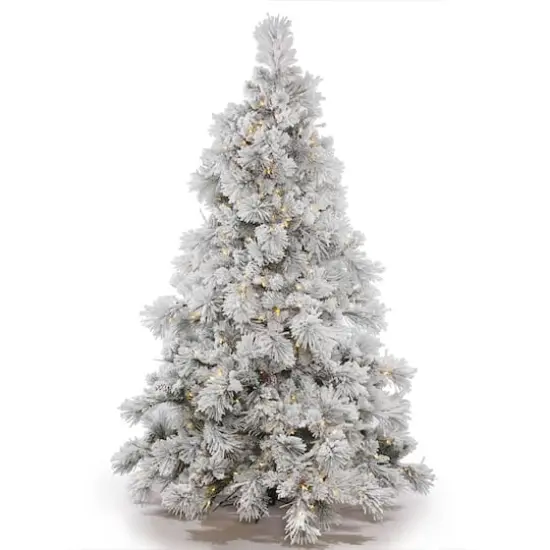 3.5ft. Pre-Lit Flocked Alberta Artificial Christmas Tree, Pure White LED Lights {1}