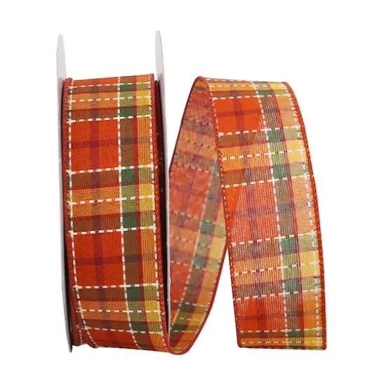 Reliant 20yd. Wired Edge Stitched Tonal Plaid Beauty Ribbon {1}