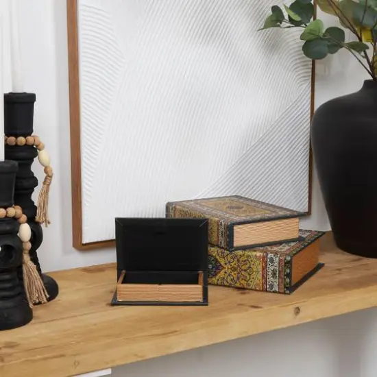 Arabesque Pattern Canvas Storage Book Box Set Green/Yellow/Red {10}