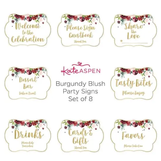 Kate Aspen&reg; Burgundy Blush Floral Party D&eacute;cor Sign Kit {5}