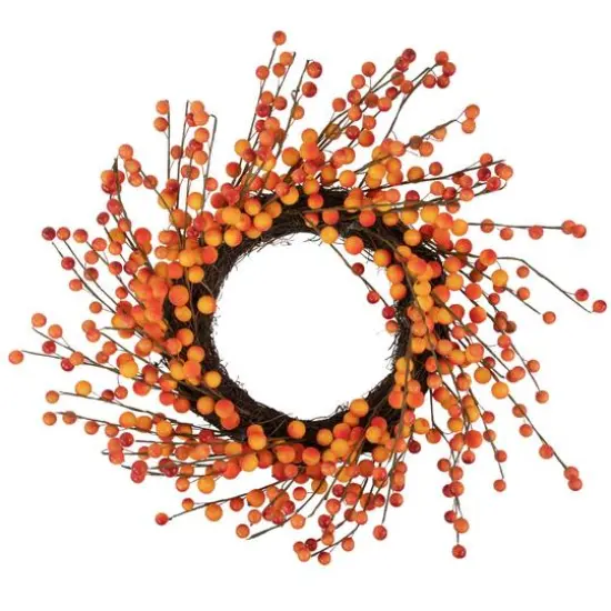 14" Orange & Red Berry Artificial Fall Harvest Twig Wreath {1}