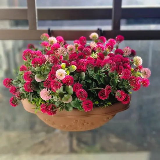 12" Faux Flowers in Hanging Basket, 2ct. Red/Pink {6}