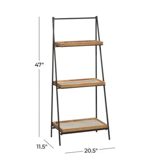 Brown Wood Industrial Wall Shelving Unit, 47 " x 21 " x 12 " {7}