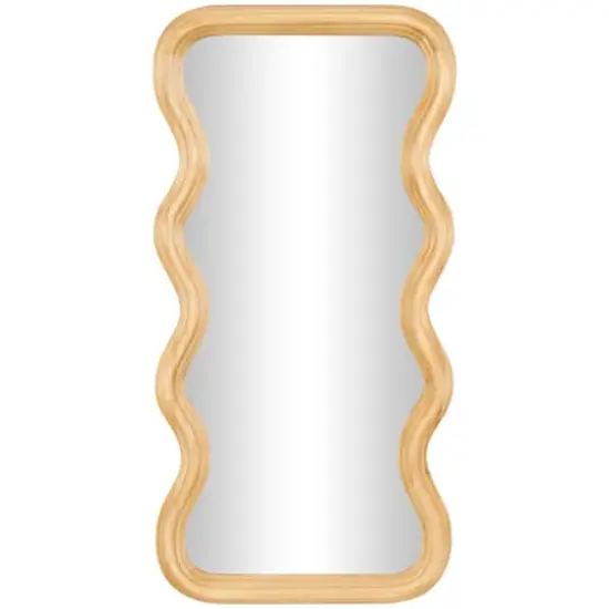 Brown Wood Wavy Wall Mirror with Dimensional Carved Frame {1}
