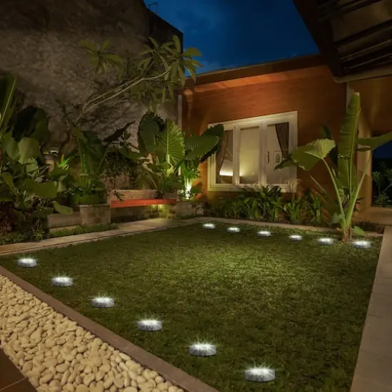 Glitzhome&reg; 5.25" Solar Powered Disk Outdoor Pathway Lights, 4ct. {4}