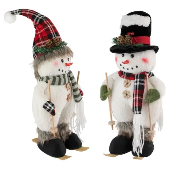 15" Winter Skiing Snowmen Christmas Table Top Decoration Set {3}
