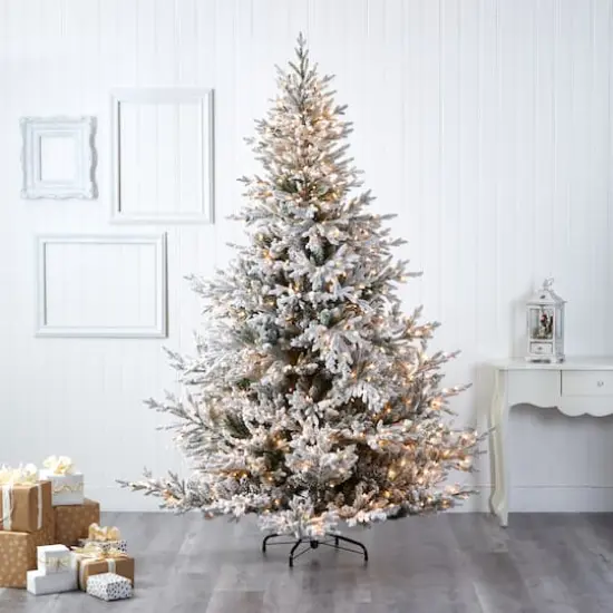 8ft. Pre-Lit Flocked Fraser Fir Artificial Christmas Tree with Warm White LED Lights {8}