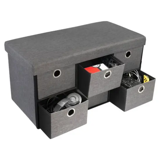 Simplify Gray 6 Drawer Collapsible Double Storage Ottoman {1}