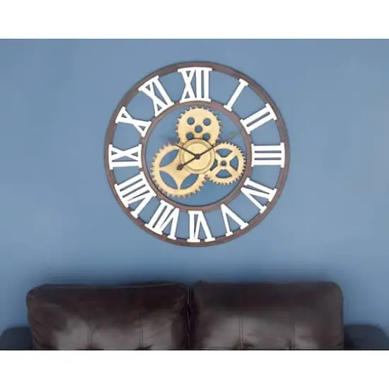 Brown Industrial Metal Round Wall Clock {3}