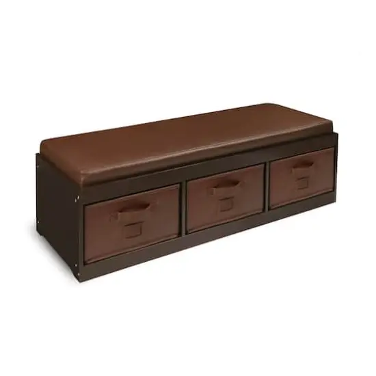 Badger Basket Kid's Cushioned Storage Bench With Three Bins Espresso {1}