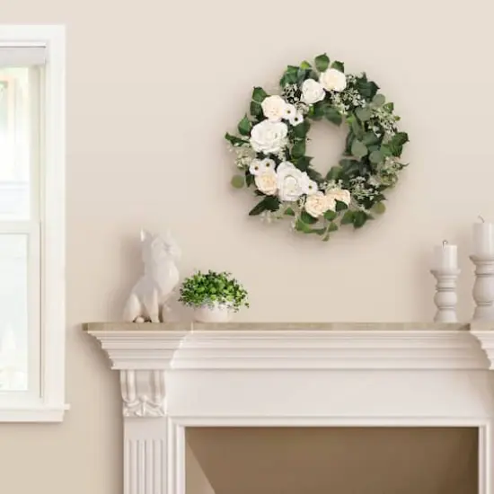 24" Spring Cream Rose & Camellia Wreath {4}