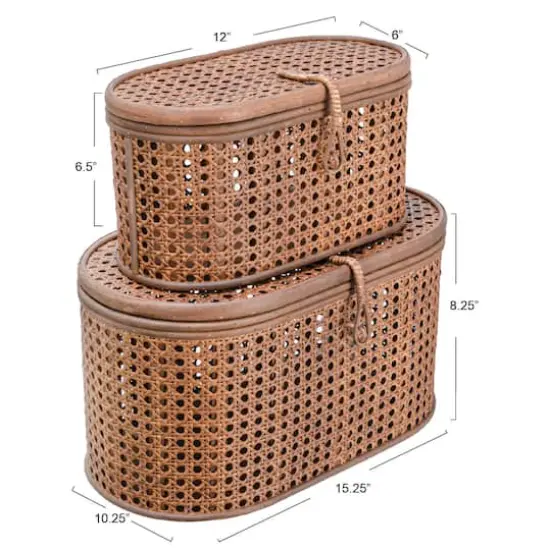 Hello Honey&reg; Modern Decorative Oval Woven Rattan Storage Box Set Dark Brown {6}