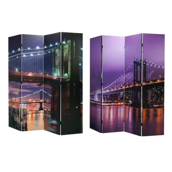 American Art Decor&trade; 6ft. Double-Sided 4-Panel Brooklyn Bridge Canvas Portable Privacy Screen {1}