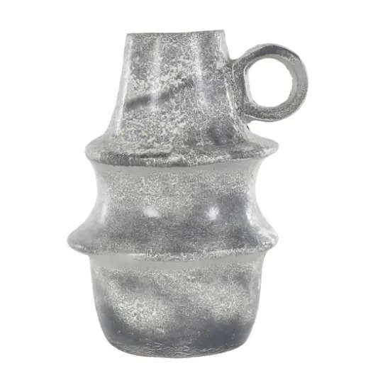16" Light Gray Paper Mache Distressed Fluted Vase with Ring Handle {9}