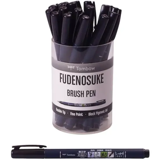 Tombow Fudenosuke Black Fine Tip Brush Pen Cup, 20ct. {3}