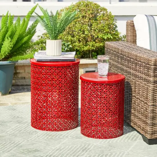 Glitzhome&reg; Multi-Functional Metal Accent Table Set Red {5}