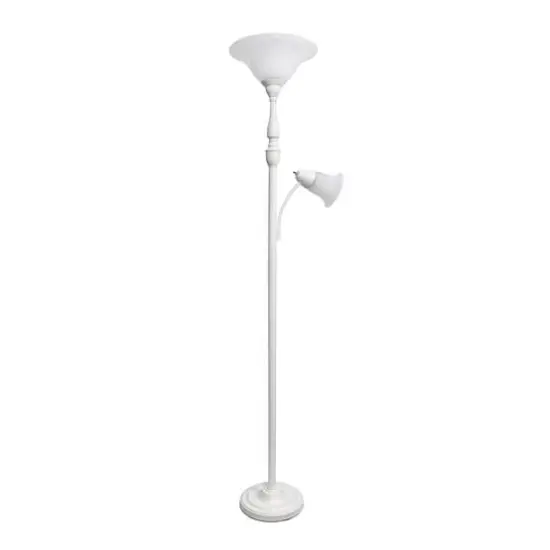 Lalia Home Torchiere Floor Lamp with Reading Light White/White Shades {1}