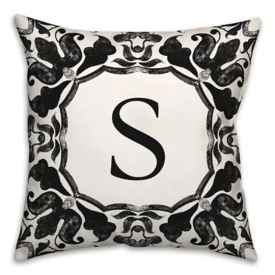 Black & White Monogram Indoor/Outdoor Pillow S {1}