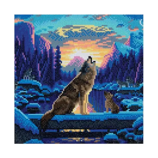 D.I.Y Crystal Art Medium Framed Kit - Howling Wolves {4}
