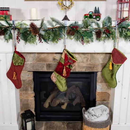 Silver Mantel Garland & Christmas Stocking Holder, 2ct. {9}