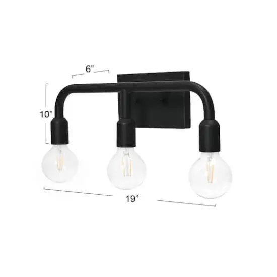 Hello Honey&reg; Robert Stevenson Lighting Benson Exposed Bulb Metal 3-Light Vanity Matte Black {5}