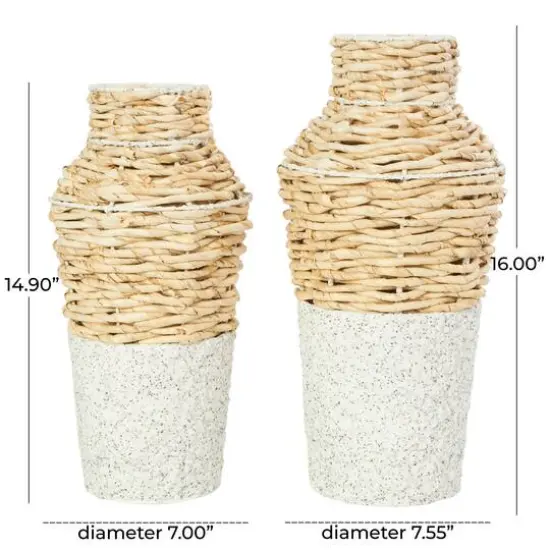 Brown Seagrass Woven Vase with Speckled Black and White Bases Set {7}
