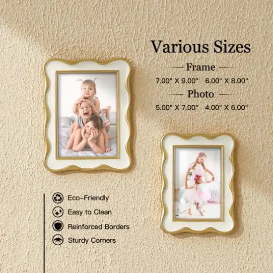 Glitzhome&reg; Vintage White with Gold Wavy Edge Tabletop Picture Frame Set {7}