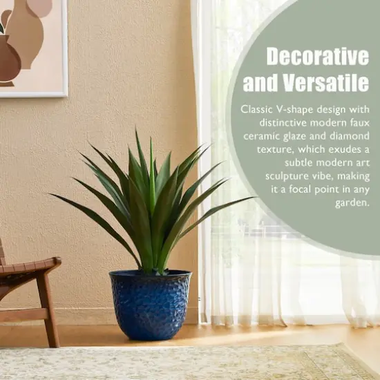 Glitzhome&reg; 15.25" Honeycomb Textured Cobalt Blue Faux Ceramic Plastic Planters, 2ct. {7}