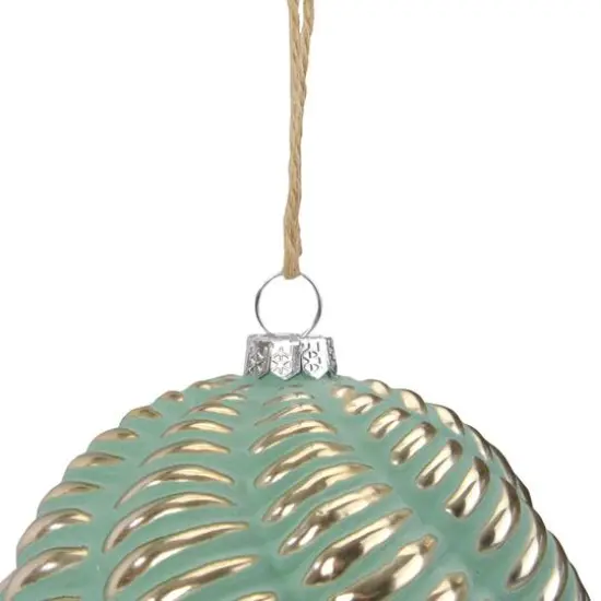 4" Green and Gold Glass Ball Christmas Ornament {3}
