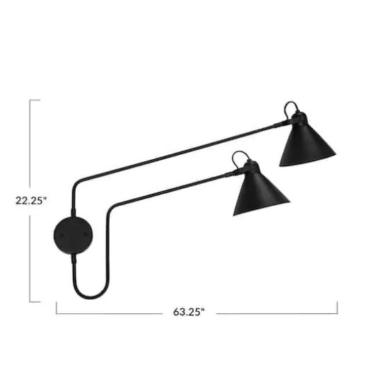 Hello Honey® 5ft. Black Modern 2-Light Metal Articulating Wall Sconce {4}